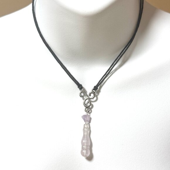 2/$20, Pale Purple Amethyst Lariat Cord Necklace, Genuine Gemstone Necklace - Picture 2 of 10